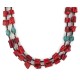 2 Strand .925 Sterling Silver Certified Authentic Navajo Natural Turquoise Coral Native American Necklace 750229