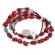 2 Strand .925 Sterling Silver Certified Authentic Navajo Natural Turquoise Coral Native American Necklace 750229