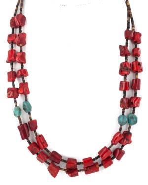 2 Strand .925 Sterling Silver Certified Authentic Navajo Natural Turquoise Coral Native American Necklace 750229 2 Strand .925 Sterling Silver Certified Authentic Navajo Natural Turquoise Coral Native American Necklace 750229