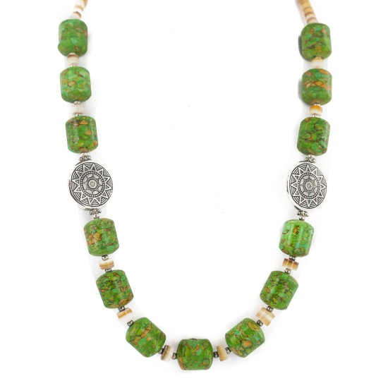 .925 Sterling Silver Certified Authentic Navajo Gaspeite Native American Necklace 750230-4