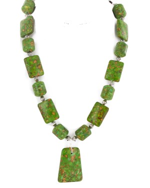 .925 Sterling Silver Certified Authentic Navajo Gaspeite Native American Necklace 750230-9