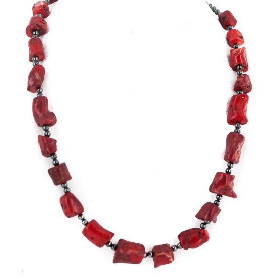 .925 Sterling Silver Certified Authentic Navajo Natural Hematite Coral Native American Necklace 750232-5 .925 Sterling Silver Certified Authentic Navajo Natural Hematite Coral Native American Necklace 750232-5