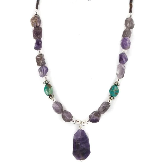.925 Sterling Silver Navajo Natural Turquoise Amethyst Native American Necklace 750230-2 .925 Sterling Silver Navajo Natural Turquoise Amethyst Native American Necklace 750230-2