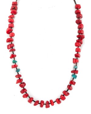 .925 Sterling Silver Certified Authentic Navajo Natural Turquoise Coral Native American Necklace 750232-4 .925 Sterling Silver Certified Authentic Navajo Natural Turquoise Coral Native American Necklace 750232-4