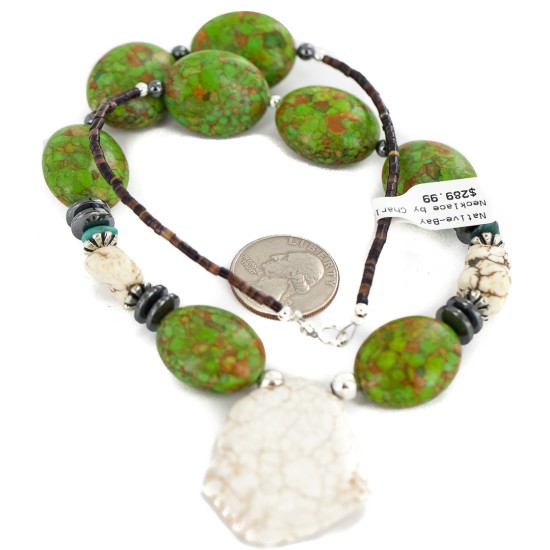 .925 Sterling Silver Certified Authentic Navajo White Howlite Gaspeite Hematite Native American Necklace 750230-7