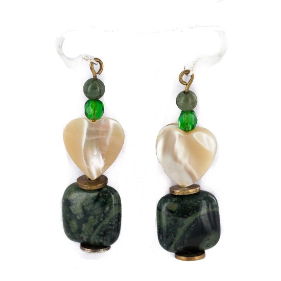 .925 Sterling Silver Hooks Certified Authentic Navajo Natural Green Jasper Mother of Pearl Native American Dangle Earrings 17876-2 .925 Sterling Silver Hooks Certified Authentic Navajo Natural Green Jasper Mother of Pearl Native American Dangle Earrings 17876-2