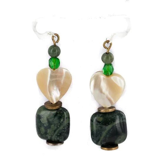 .925 Sterling Silver Hooks Navajo Natural Green Jasper Mother of Pearl Native American Dangle Earrings 17876-2 .925 Sterling Silver Hooks Navajo Natural Green Jasper Mother of Pearl Native American Dangle Earrings 17876-2