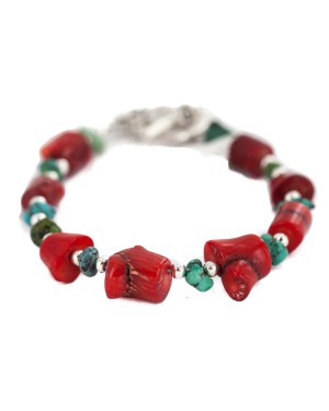 Navajo Nickel Certified Authentic Natural Turquoise Coral Native American Bracelet 13176