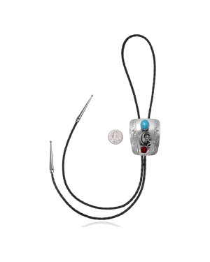 Feather .925 Sterling Silver Certified Authentic Handmade Navajo Native American Natural Turquoise Coral Bolo Tie 34202 Feather .925 Sterling Silver Certified Authentic Handmade Navajo Native American Natural Turquoise Coral Bolo Tie 34202