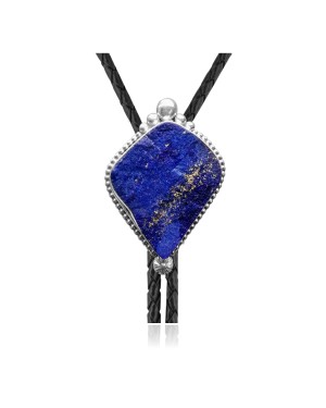 Handmade Certified Authentic Navajo .925 Sterling Silver Native American Lapis Lazuli Bolo Tie 34203