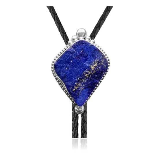 Handmade Certified Authentic Navajo .925 Sterling Silver Native American Lapis Lazuli Bolo Tie 34203