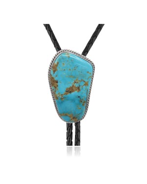Handmade Certified Authentic Navajo .925 Sterling Silver Native American Natural Turquoise Bolo Tie 34205