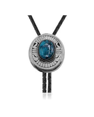 Handmade Certified Authentic Navajo .925 Sterling Silver Native American Natural Turquoise Bolo Tie 34206