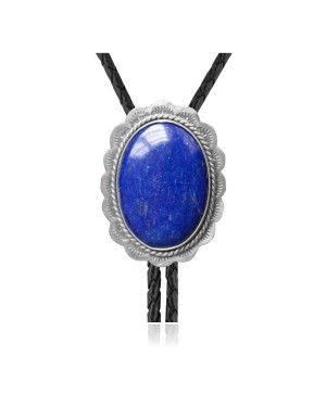Sun .925 Sterling Silver Certified Authentic Handmade Navajo Native American Lapis Lazuli Bolo Tie 34209