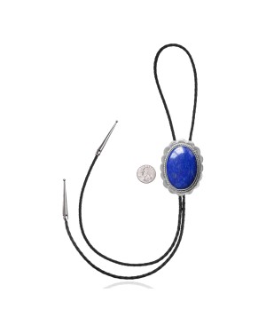 Sun .925 Sterling Silver Certified Authentic Handmade Navajo Native American Lapis Lazuli Bolo Tie 34209