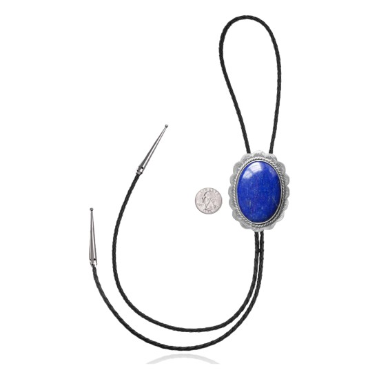 Sun .925 Sterling Silver Certified Authentic Handmade Navajo Native American Lapis Lazuli Bolo Tie 34209