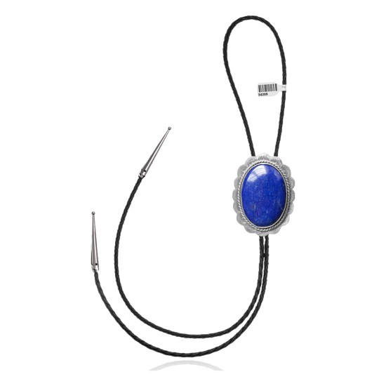 Sun .925 Sterling Silver Certified Authentic Handmade Navajo Native American Lapis Lazuli Bolo Tie 34209