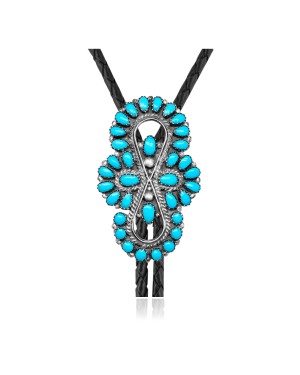 Handmade Certified Authentic Navajo .925 Sterling Silver Native American Natural Turquoise Bolo Tie 34213
