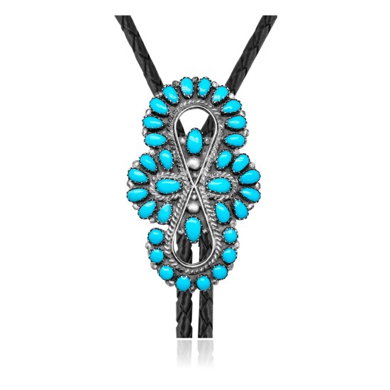Handmade Certified Authentic Navajo .925 Sterling Silver Native American Natural Turquoise Bolo Tie 34213