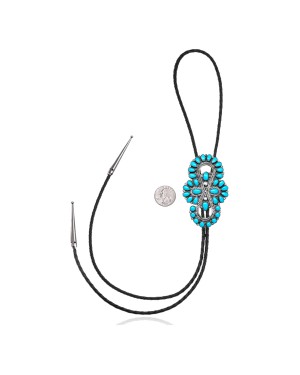 Handmade Certified Authentic Navajo .925 Sterling Silver Native American Natural Turquoise Bolo Tie 34213