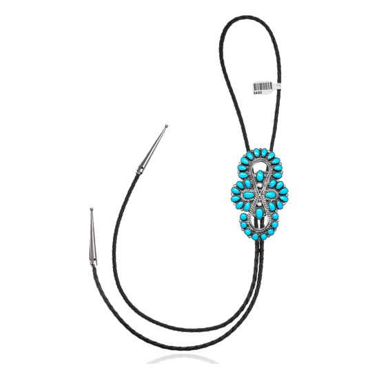 Handmade Certified Authentic Navajo .925 Sterling Silver Native American Natural Turquoise Bolo Tie 34213