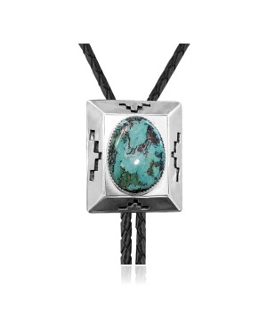 Handmade Certified Authentic Navajo .925 Sterling Silver Native American Natural Turquoise Bolo Tie 34215