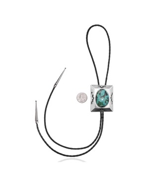 Handmade Certified Authentic Navajo .925 Sterling Silver Native American Natural Turquoise Bolo Tie 34215
