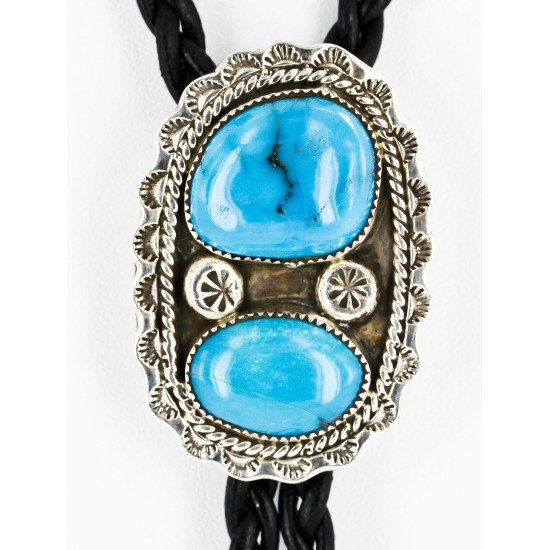 Handmade Certified Authentic Navajo .925 Sterling Silver Natural Turquoise Native American Bolo Tie 24382 Handmade Certified Authentic Navajo .925 Sterling Silver Natural Turquoise Native American Bolo Tie 24382