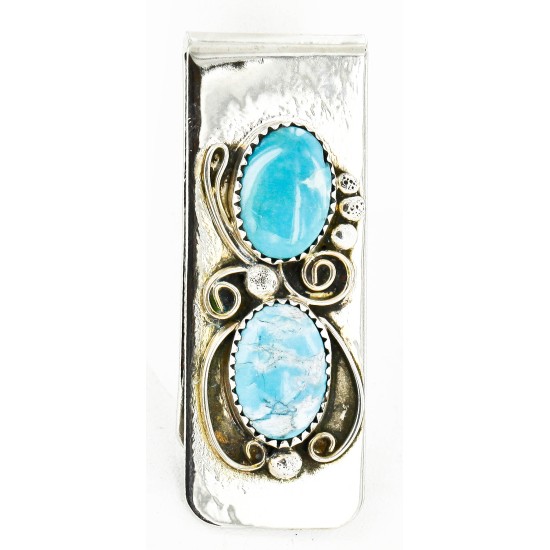 Handmade Certified Authentic Navajo Nickel and .925 Sterling Silver Natural Turquoise Native American Money Clip 10525-1 Handmade Certified Authentic Navajo Nickel and .925 Sterling Silver Natural Turquoise Native American Money Clip 10525-1