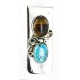 Handmade Certified Authentic Navajo Nickel and .925 Sterling Silver Natural Turquoise Tigers Eye Native American Money Clip 10525-3