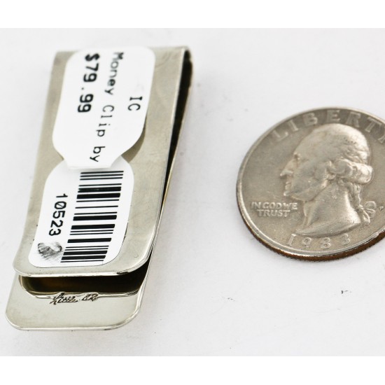Handmade Certified Authentic Navajo Nickel and Brass Natural Turquoise Native American Money Clip 10523-3