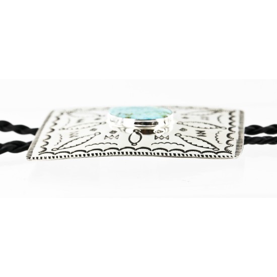 Handmade Certified Authentic Navajo Nickel Natural Turquoise Native American Bolo Tie  24389-2