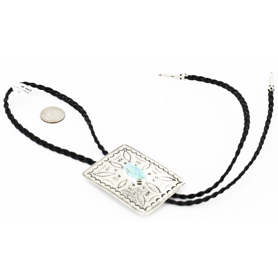 Handmade Certified Authentic Navajo Nickel Natural Turquoise Native American Bolo Tie  24389-2