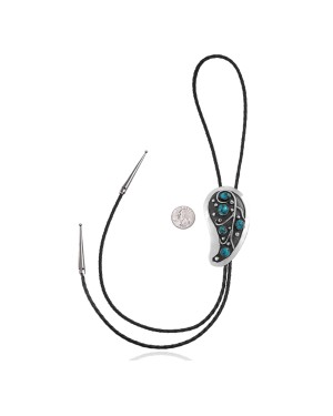 Handmade Certified Authentic Navajo .925 Sterling Silver Native American Natural Turquoise Bolo Tie 34216