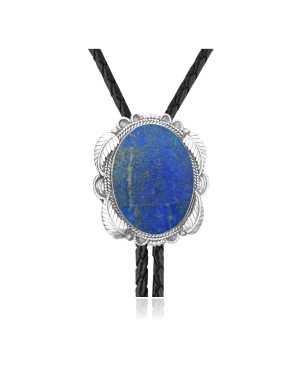 Feather .925 Sterling Silver Certified Authentic Handmade Navajo Native American Lapis Bolo Tie 34118