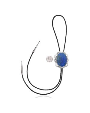 Feather .925 Sterling Silver Certified Authentic Handmade Navajo Native American Lapis Bolo Tie 34118