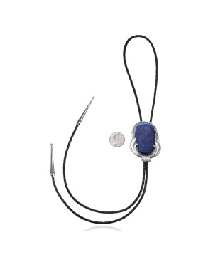 Handmade Certified Authentic Navajo .925 Sterling Silver Native American Lapis Bolo Tie 34219