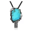 Feather .925 Sterling Silver Handmade Navajo Native American Natural Turquoise Bolo Tie 34224