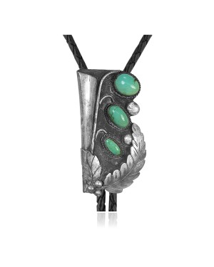 Feather .925 Sterling Silver Certified Authentic Handmade Navajo Native American Natural Turquoise Bolo Tie 34226