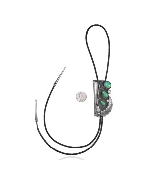 Feather .925 Sterling Silver Certified Authentic Handmade Navajo Native American Natural Turquoise Bolo Tie 34226