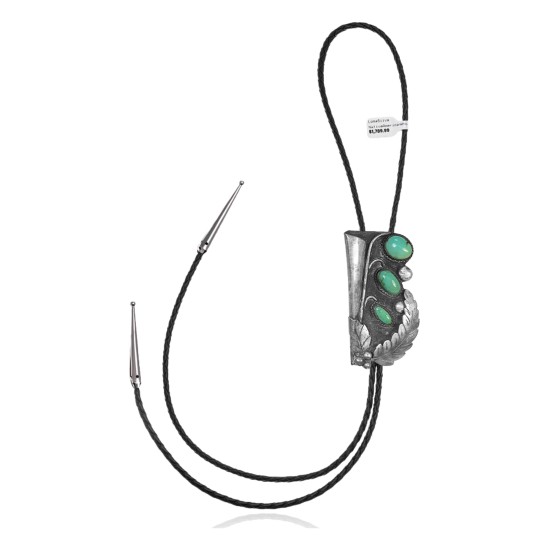 Feather .925 Sterling Silver Certified Authentic Handmade Navajo Native American Natural Turquoise Bolo Tie 34226