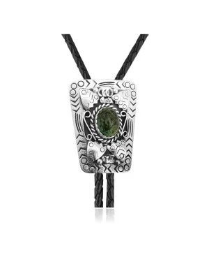 Wave .925 Sterling Silver Handmade Navajo Native American Natural Turquoise Bolo Tie 34230