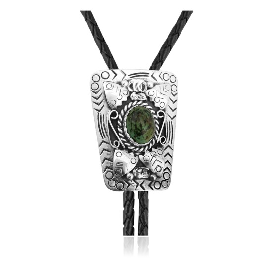 Wave .925 Sterling Silver Certified Authentic Handmade Navajo Native American Natural Turquoise Bolo Tie 34230