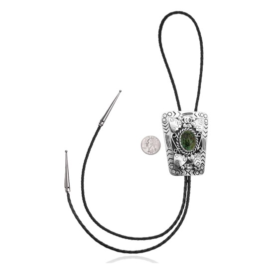 Wave .925 Sterling Silver Certified Authentic Handmade Navajo Native American Natural Turquoise Bolo Tie 34230