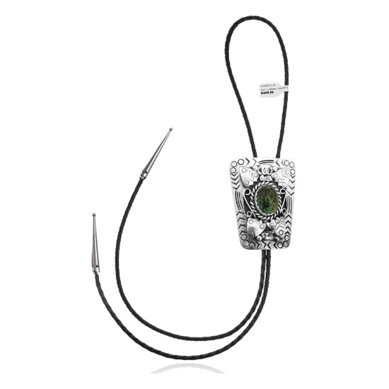 Wave .925 Sterling Silver Certified Authentic Handmade Navajo Native American Natural Turquoise Bolo Tie 34230