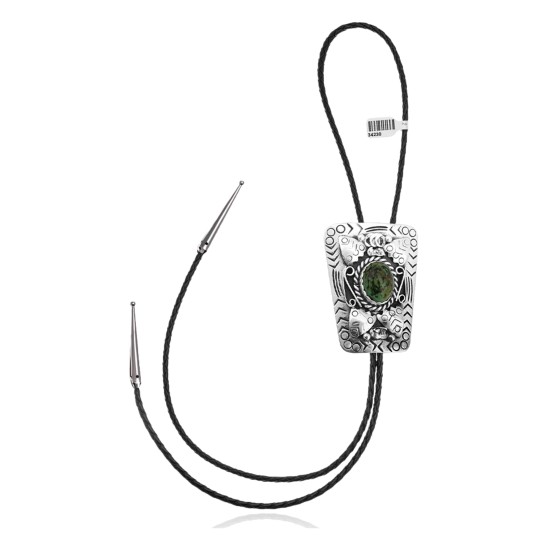 Wave .925 Sterling Silver Certified Authentic Handmade Navajo Native American Natural Turquoise Bolo Tie 34230
