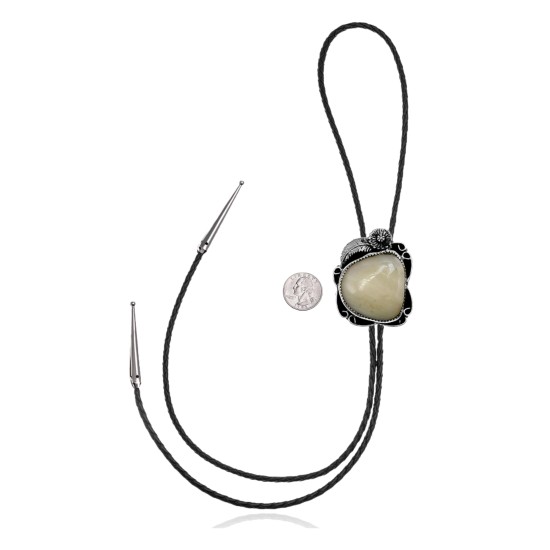 Feather .925 Sterling Silver Certified Authentic Handmade Navajo Native American Natural Turquoise Bolo Tie 34231