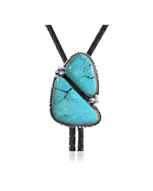 Handmade Navajo .925 Sterling Silver Native American Natural Turquoise Bolo Tie 34232