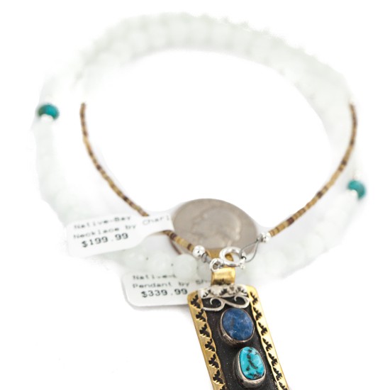 12kt Gold Filled and .925 Sterling Silver Handmade Certified Authentic Navajo Natural Turquoise Lapis Quartz Native American Necklace 15362-750234-2 12kt Gold Filled and .925 Sterling Silver Handmade Certified Authentic Navajo Natural Turquoise Lapis Quartz Native American Necklace 15362-750234-2