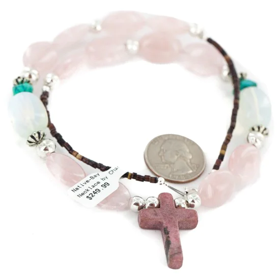 Cross .925 Sterling Silver Navajo Natural Turquoise Opalite Pink Quartz Charoite Native American Necklace 750237-10 Cross .925 Sterling Silver Navajo Natural Turquoise Opalite Pink Quartz Charoite Native American Necklace 750237-10